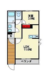 Autunno中原西II 3階1LDKの間取り