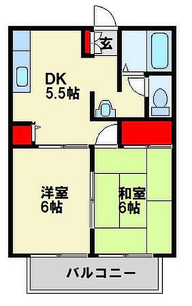 ディアス白石 201｜福岡県北九州市小倉北区中井５丁目(賃貸アパート2DK・2階・40.47㎡)の写真 その2