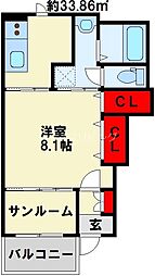 北九州都市モノレール小倉線 城野駅 徒歩17分の賃貸アパート 1階1Kの間取り