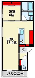 グランドライフ戸畑 3階1LDKの間取り