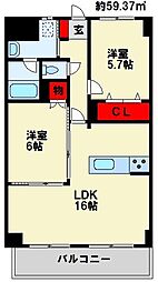 COMFORT SQUARE LUXE 8階2LDKの間取り