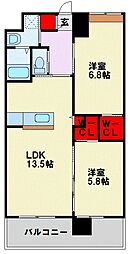 ウイングス八幡駅前 2LDKの間取図画像
