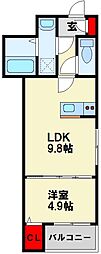 アプリーレ若松 1LDKの間取図画像