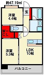 ヒルクレスト小倉高峰グランデ 2LDKの間取図画像