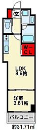 スマート大手町 1LDKの間取図画像