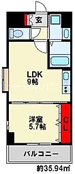 リンデンバウム京町 1LDKの間取図画像