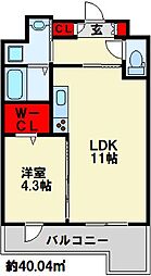 フェリシエ三萩野 1LDKの間取図画像