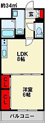 ヒット砂津BLD 1LDKの間取図画像
