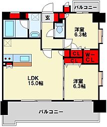 グランヒルズ戸畑 2LDKの間取図画像