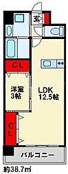 ワンプロジェクト三萩野 1LDKの間取図画像