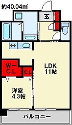 フェリシエ京町 1LDKの間取図画像