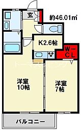 リンデンバウム京町 1LDKの間取図画像