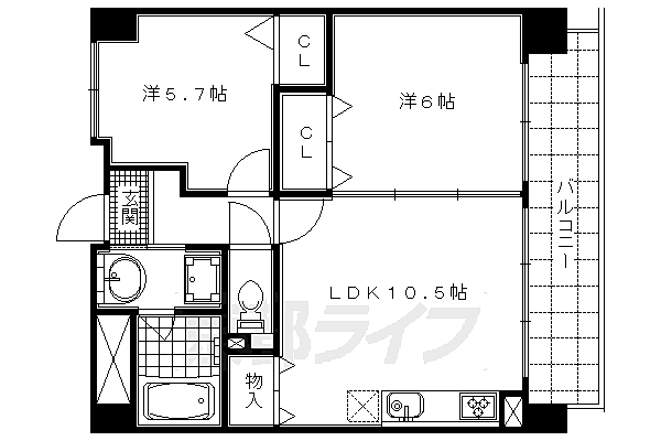 ベリエ茶五 203｜京都府京都市上京区大猪熊町(賃貸マンション2LDK・2階・53.96㎡)の写真 その2