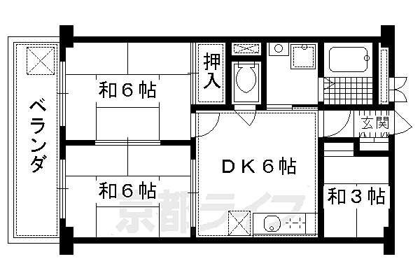 京都府京都市伏見区深草一ノ坪町(賃貸マンション3DK・6階・56.27㎡)の写真 その2