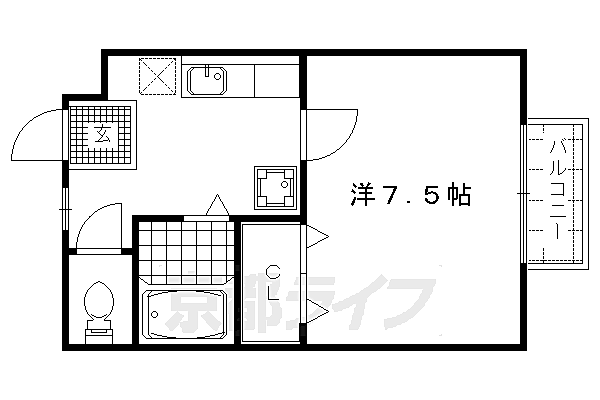 京都府京都市右京区御室岡ノ裾町(賃貸アパート1K・2階・23.33㎡)の写真 その2