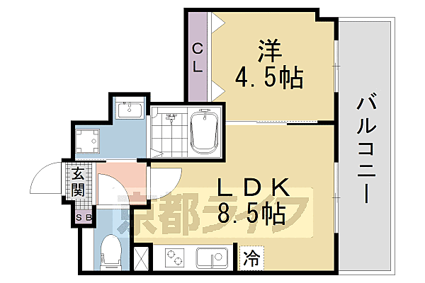 サンクチュアリ山科三条 406｜京都府京都市山科区竹鼻竹ノ街道町(賃貸マンション1LDK・4階・33.02㎡)の写真 その2