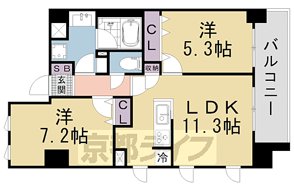 ブランシエスタ山科大塚 701｜京都府京都市山科区大塚中溝(賃貸マンション2LDK・7階・52.74㎡)の写真 その2