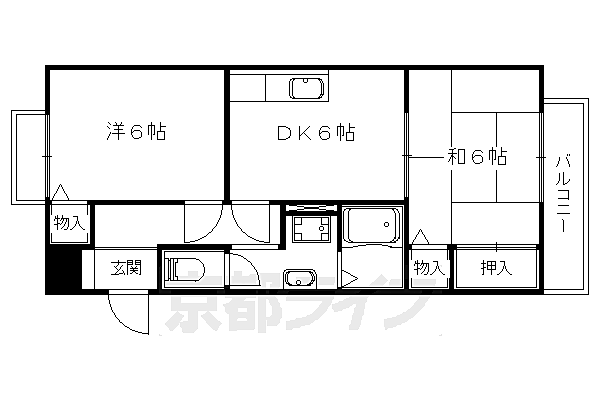 メイプルリーフI 105｜京都府京都市伏見区醍醐御霊ケ下町(賃貸アパート2DK・1階・43.00㎡)の写真 その2