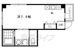クレール綾小路 2階1Kの間取り