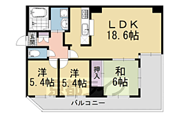 シャリマー五条 5階3LDKの間取り