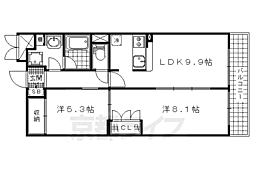 京都地下鉄東西線 椥辻駅 徒歩15分の賃貸マンション 3階2LDKの間取り