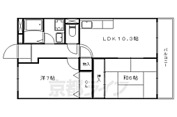 京都地下鉄東西線 椥辻駅 徒歩15分の賃貸マンション 4階2LDKの間取り