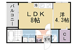 京阪京津線 四宮駅 徒歩3分の賃貸アパート 3階1LDKの間取り
