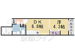 京阪京津線 四宮駅 徒歩4分の賃貸マンション 2階1DKの間取り
