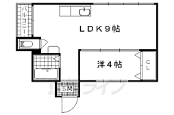 京都地下鉄東西線 御陵駅 徒歩3分の賃貸マンション 1階1LDKの間取り