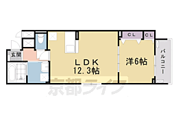 JR東海道・山陽本線 西大路駅 徒歩22分の賃貸アパート 1階1LDKの間取り