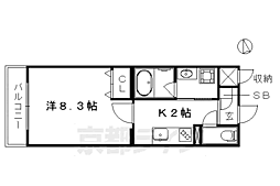 京都市営烏丸線 丸太町駅 徒歩13分の賃貸マンション 3階1Kの間取り