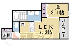 京都地下鉄東西線 椥辻駅 徒歩5分の賃貸アパート 1階1LDKの間取り