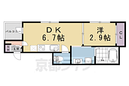 近鉄京都線 東寺駅 徒歩4分の賃貸アパート 2階1DKの間取り