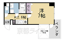 京都地下鉄東西線 椥辻駅 徒歩8分の賃貸マンション 2階1Kの間取り
