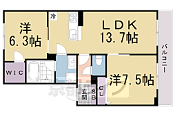 京都地下鉄東西線 東野駅 徒歩3分の賃貸マンション 2階2LDKの間取り
