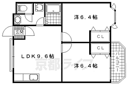 JR東海道・山陽本線 山科駅 徒歩6分の賃貸マンション 1階2LDKの間取り