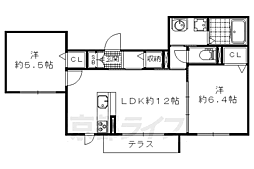 京阪京津線 四宮駅 徒歩4分の賃貸マンション 1階2LDKの間取り