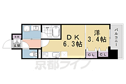 リシュドール梅小路 1DKの間取図画像