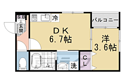 ハーモニーテラス太秦安井車道町II 1DKの間取図画像