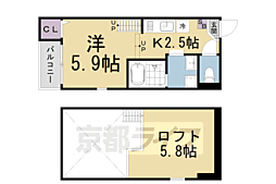 ハーモニーテラス椥辻 1Kの間取図画像
