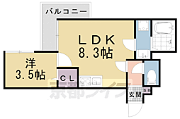 山科HATCH薬大前 1LDKの間取図画像