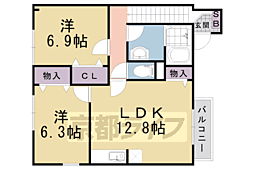 ソレイユ西向日B 2LDKの間取図画像