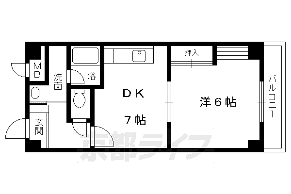 萬年青ガーデン 505｜京都府京都市山科区音羽乙出町(賃貸マンション1DK・5階・38.64㎡)の写真 その2