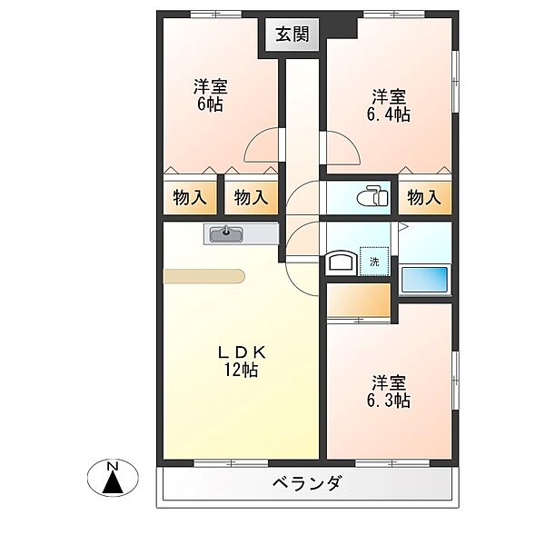 セルフェリス 201｜栃木県宇都宮市西原３丁目(賃貸マンション3LDK・2階・68.66㎡)の写真 その2