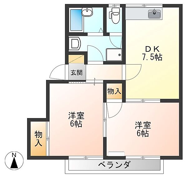 ハイム88B 212｜栃木県宇都宮市御幸町(賃貸アパート2DK・2階・44.70㎡)の写真 その2