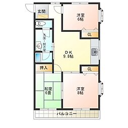 SUNキャッスル 2階3DKの間取り