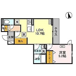TORISIAS宿郷 1階1LDKの間取り