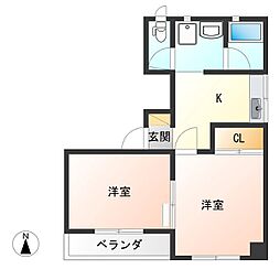 アローハイツ 2DKの間取図画像
