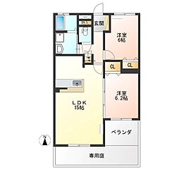 アゼリアコート宿郷 2LDKの間取図画像