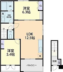 Tiara(ティアラ) 2LDKの間取図画像